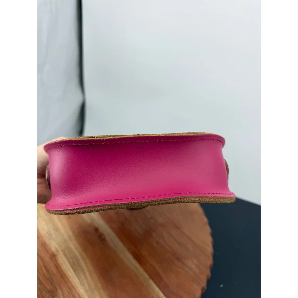 Brit-Stitch Heart Satchel Crossbody Bag Womens Small Magenta Pink‎ Leather